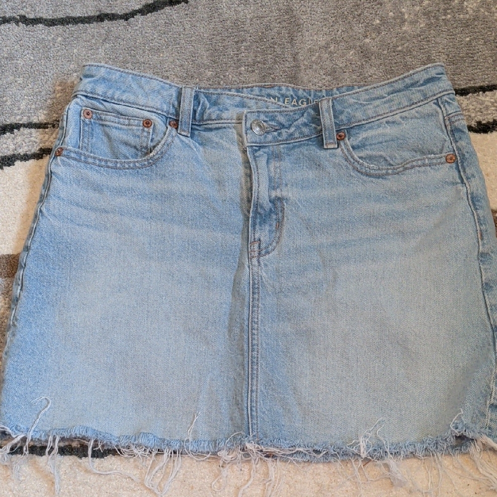 American Eagle Outfitters Light Blue Frayed Mini Skirt